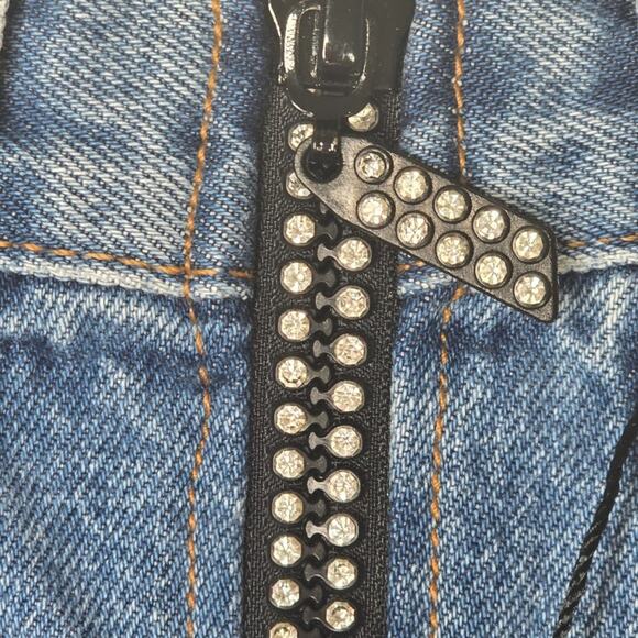 Carmar Beatrice Rhinestone Zipper Distressed Mini Skirt Size 26 - Picture 7 of 12